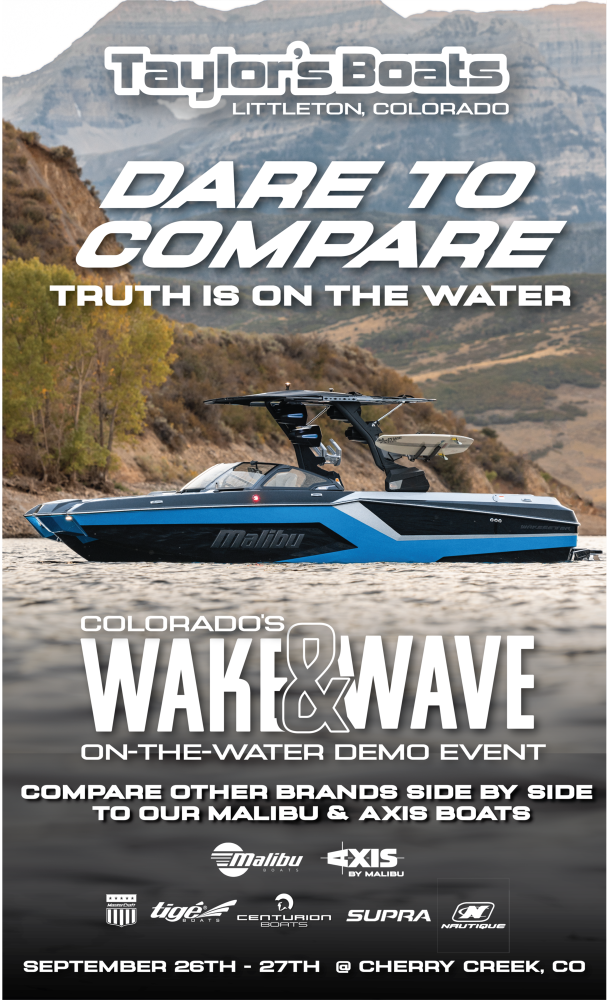 Colorado boat dealer taylors boats is the new MALIBU BOATS and axis boat dealer in colorado.